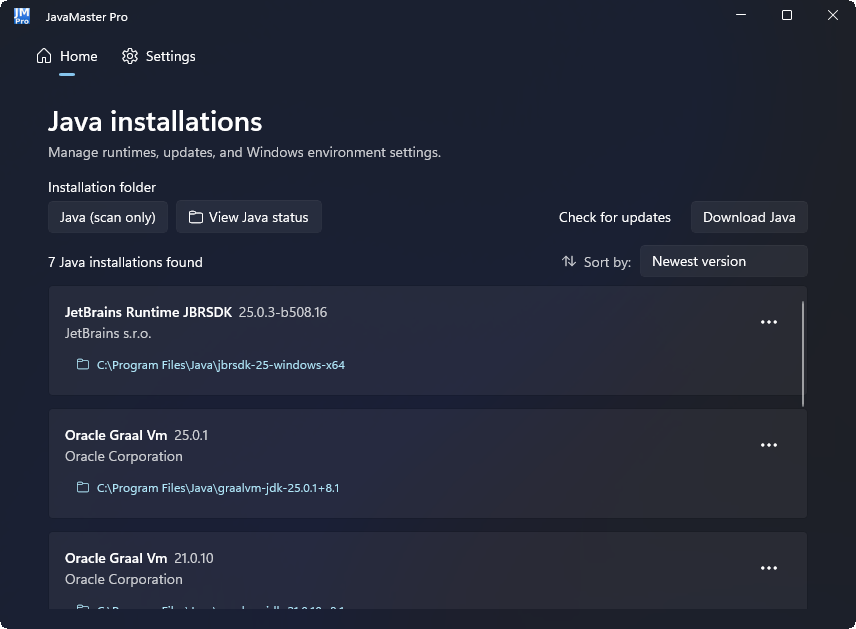 JavaMaster Pro Home screen in dark theme